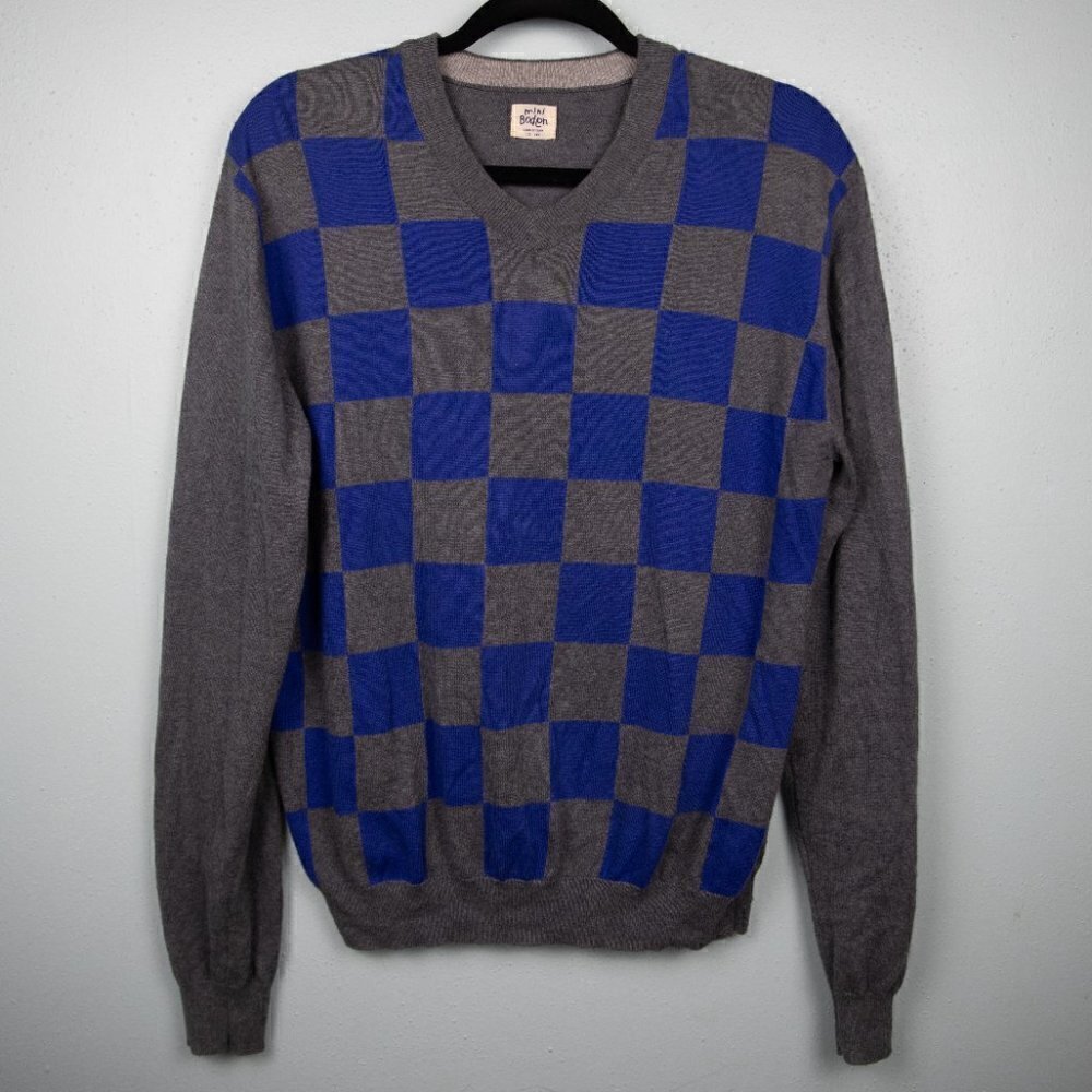 Mini Boden blue grey checkered sweater-13-14 yrs